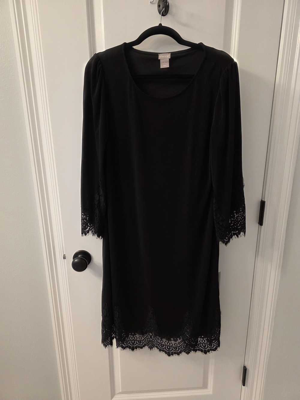Chico's Black Midi Dress with Lace Trim